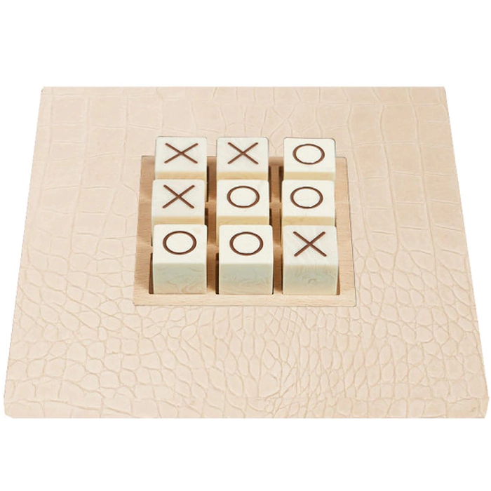 Exclusive board game "Tic Tac Toe" made of leather, beige